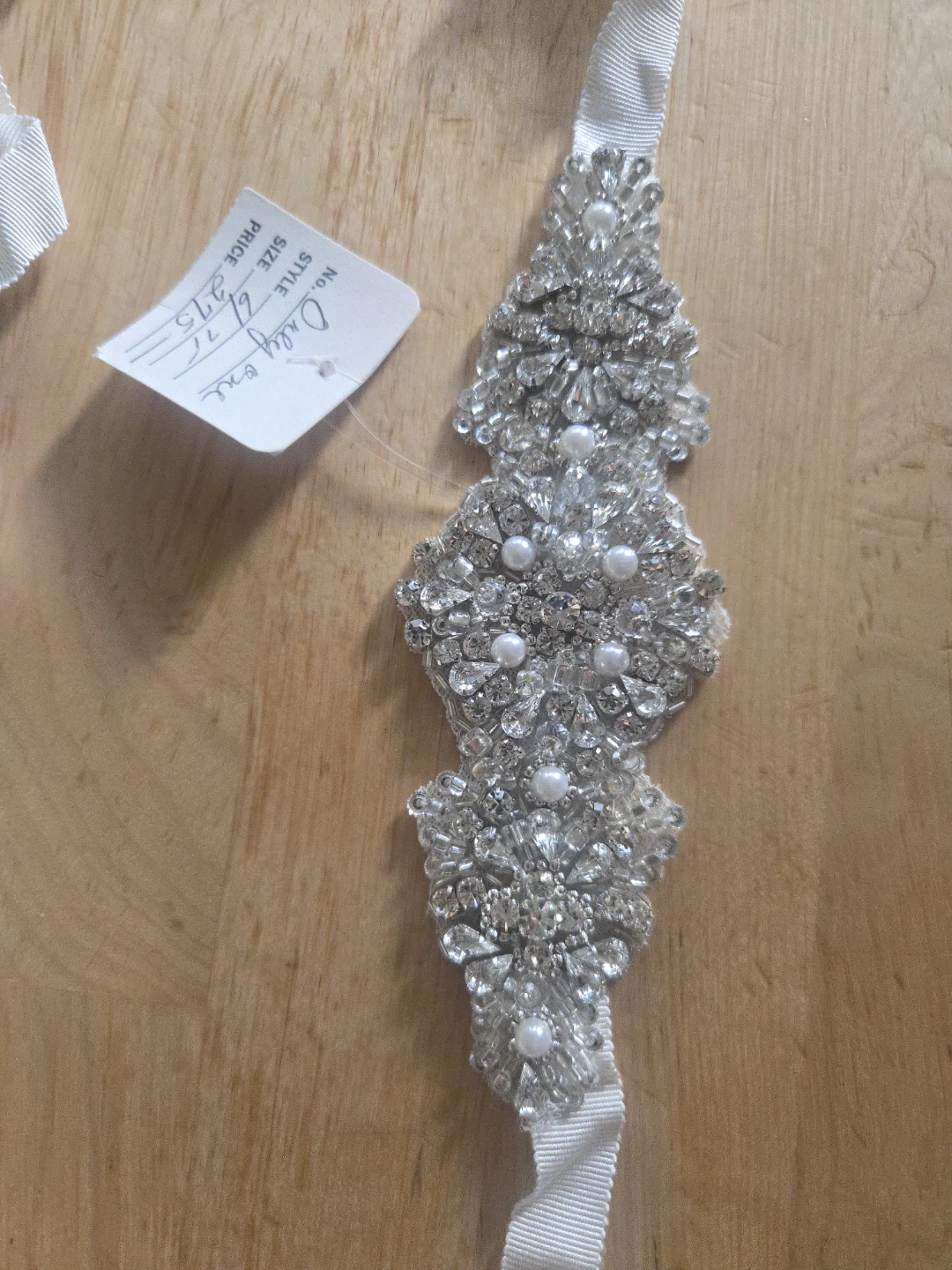 Wedding Dress Rhinestone Beaded Applique with Ribbon