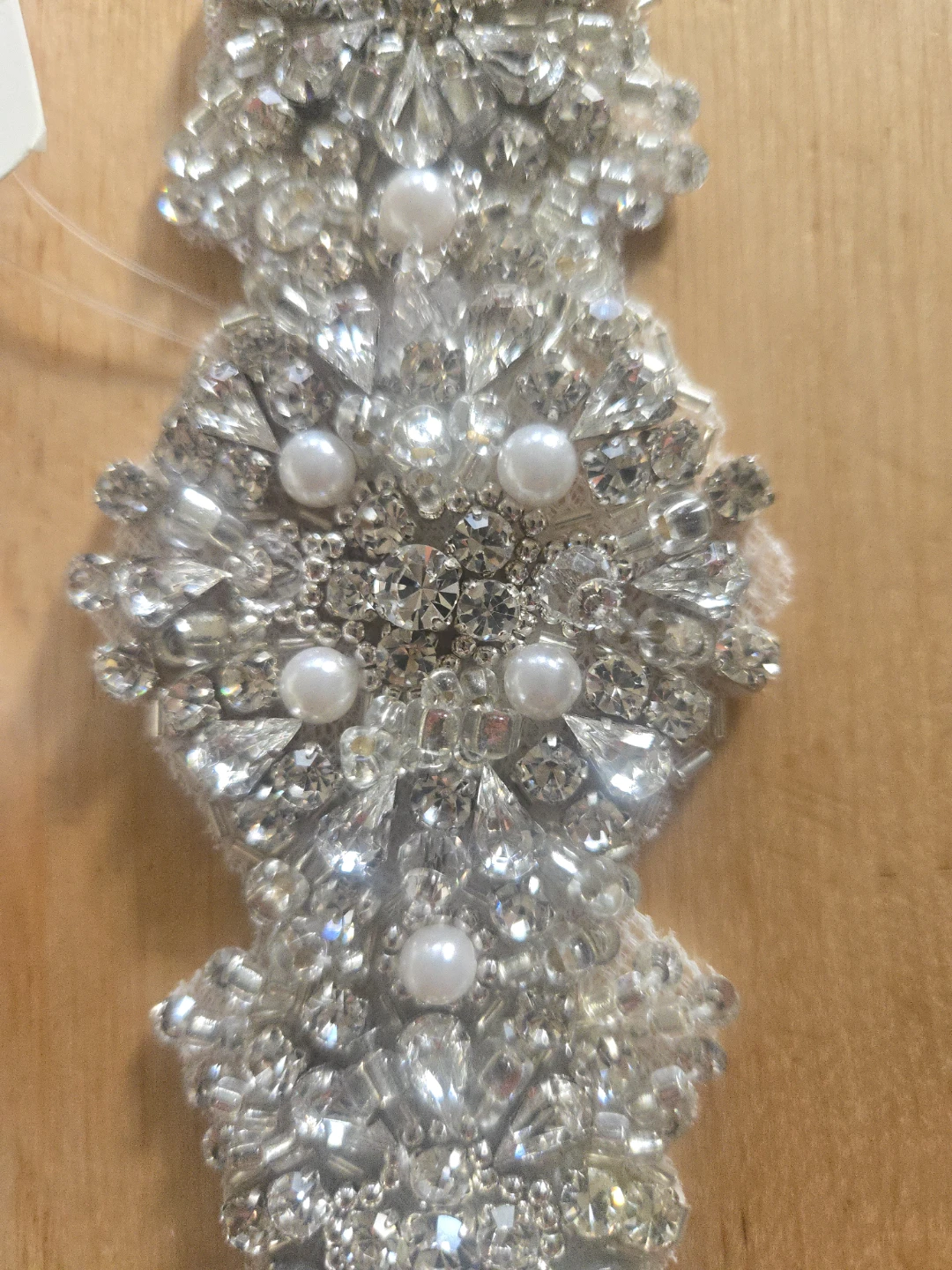 Wedding Dress Rhinestone Beaded Applique with Ribbon - photo 3