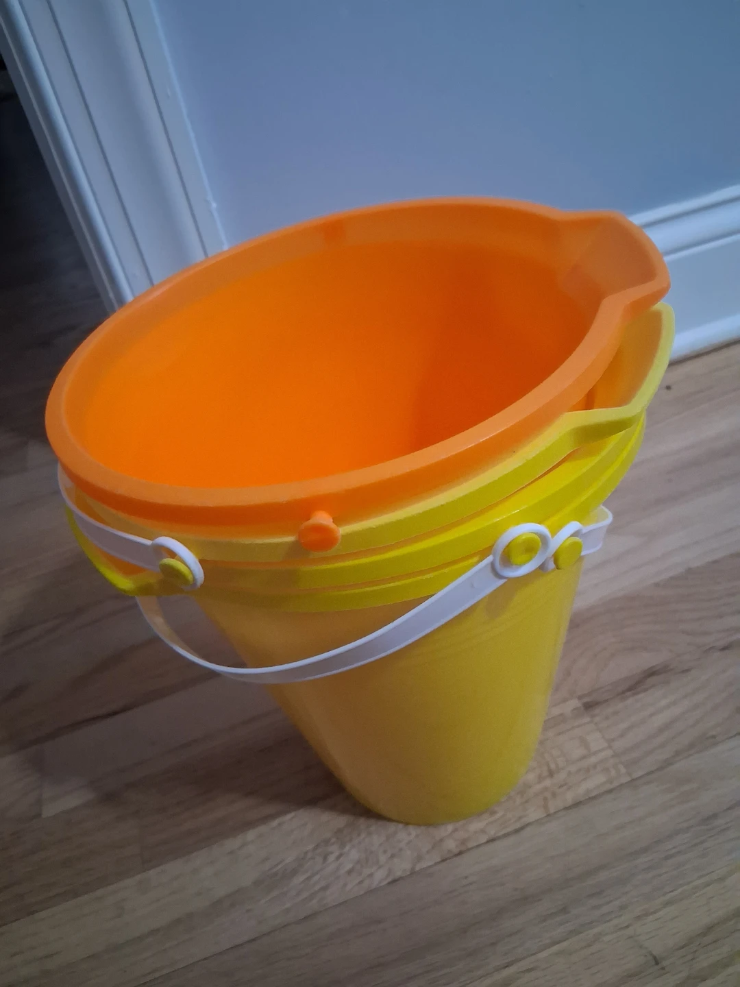Yellow and Orange Plastic Buckets (Set of 4)