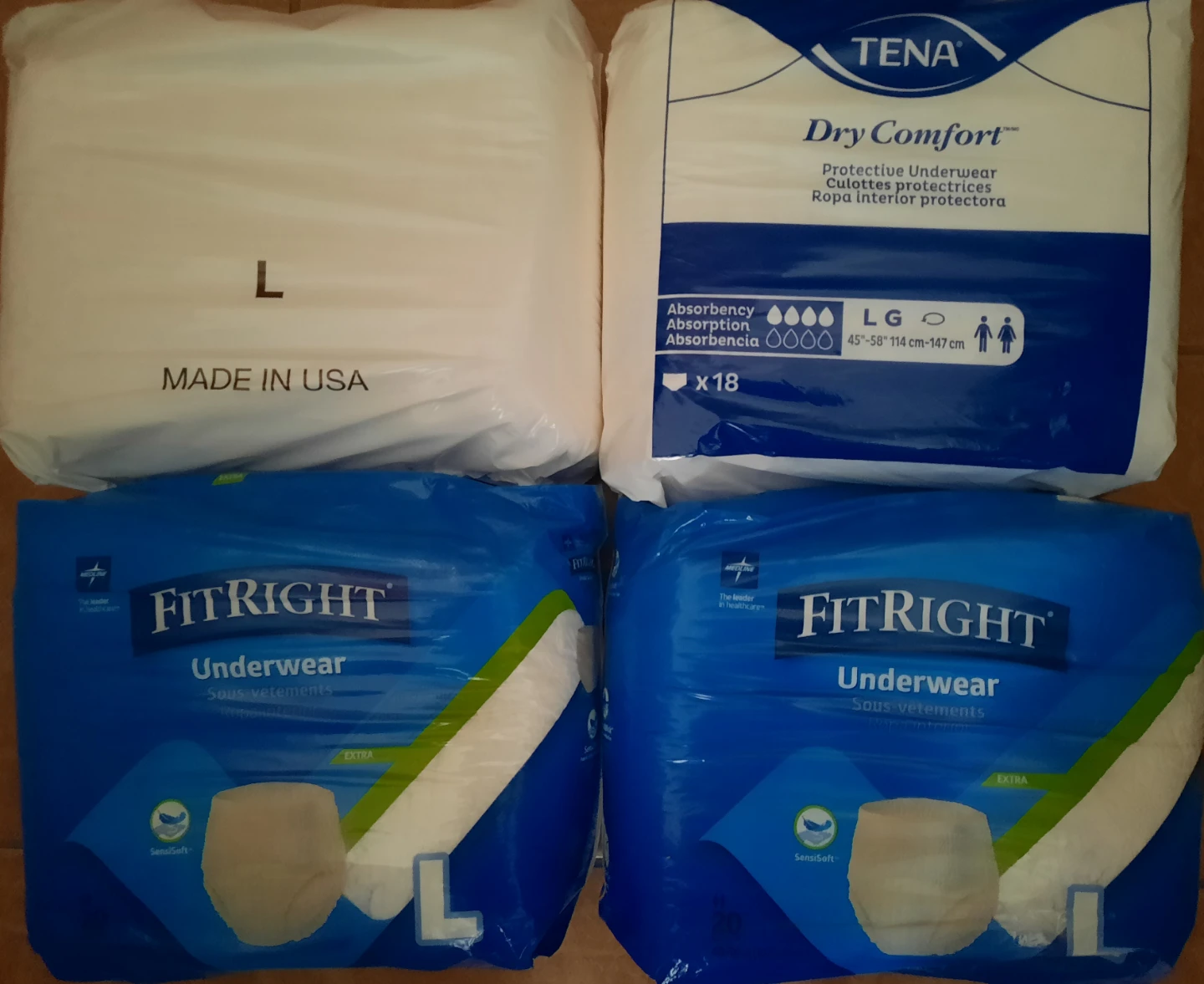 4 packs size large adult diapers $20