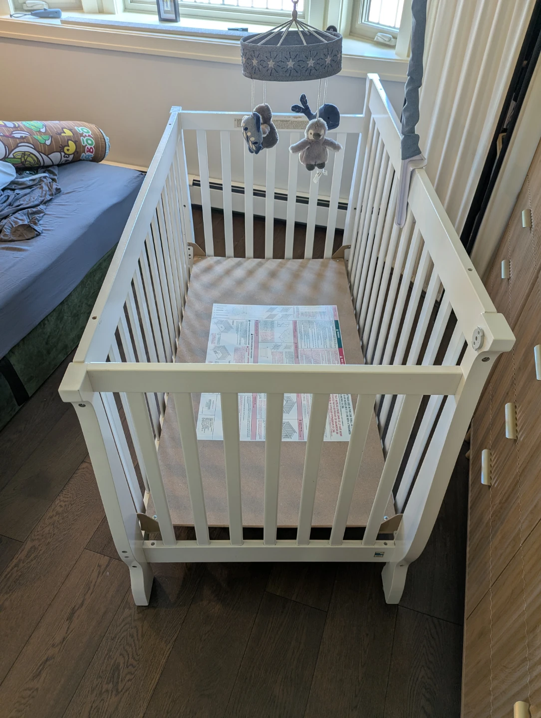 White Wooden Baby Crib with Mobile - photo 2