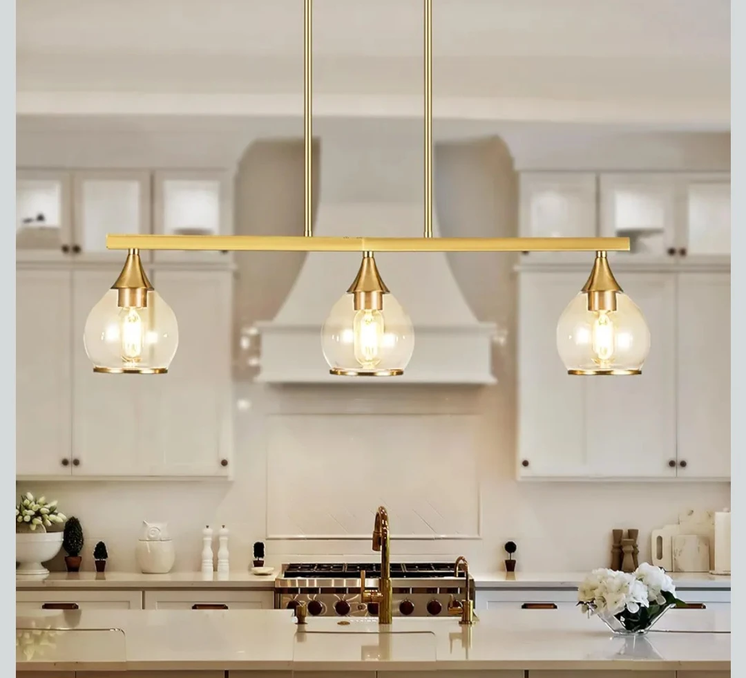 3-Light Brass Pendant Light Fixture with Glass Shades