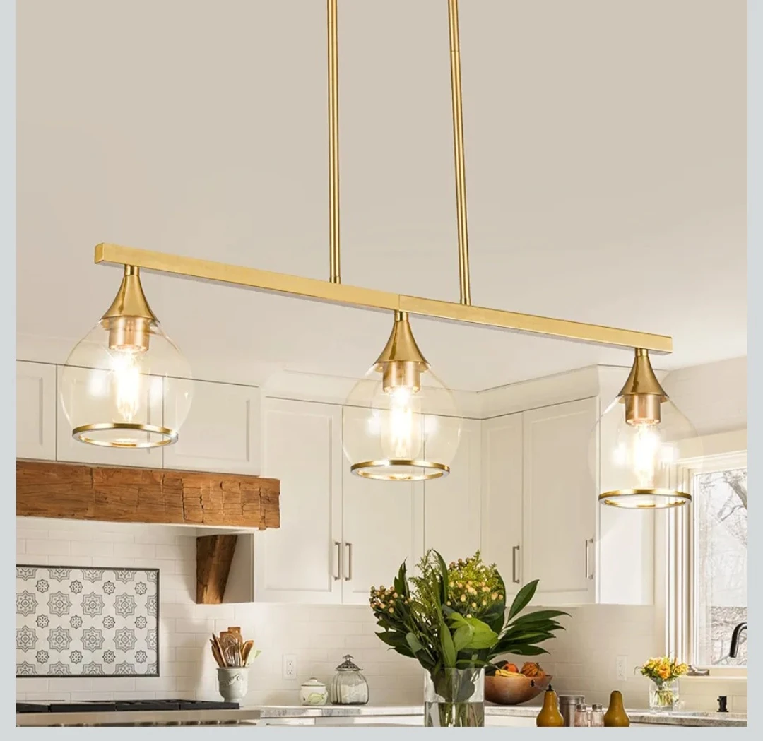3-Light Brass Pendant Light Fixture with Glass Shades - photo 2