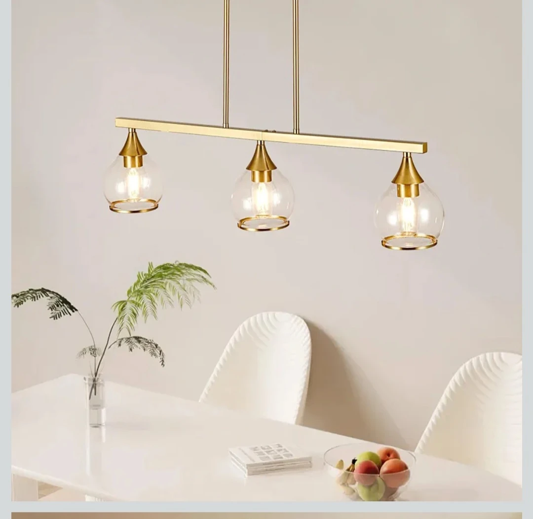 3-Light Brass Pendant Light Fixture with Glass Shades - photo 3