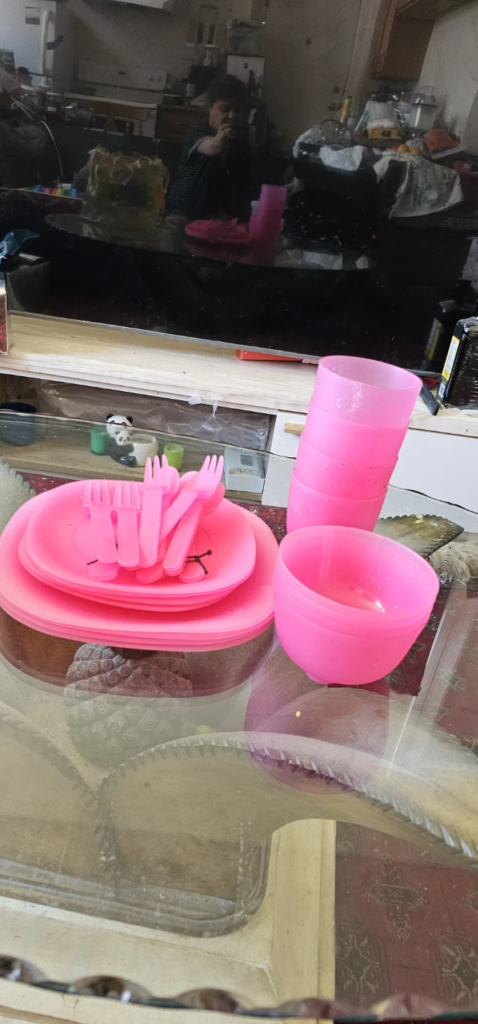 Pink Plastic Kids Dishes Set