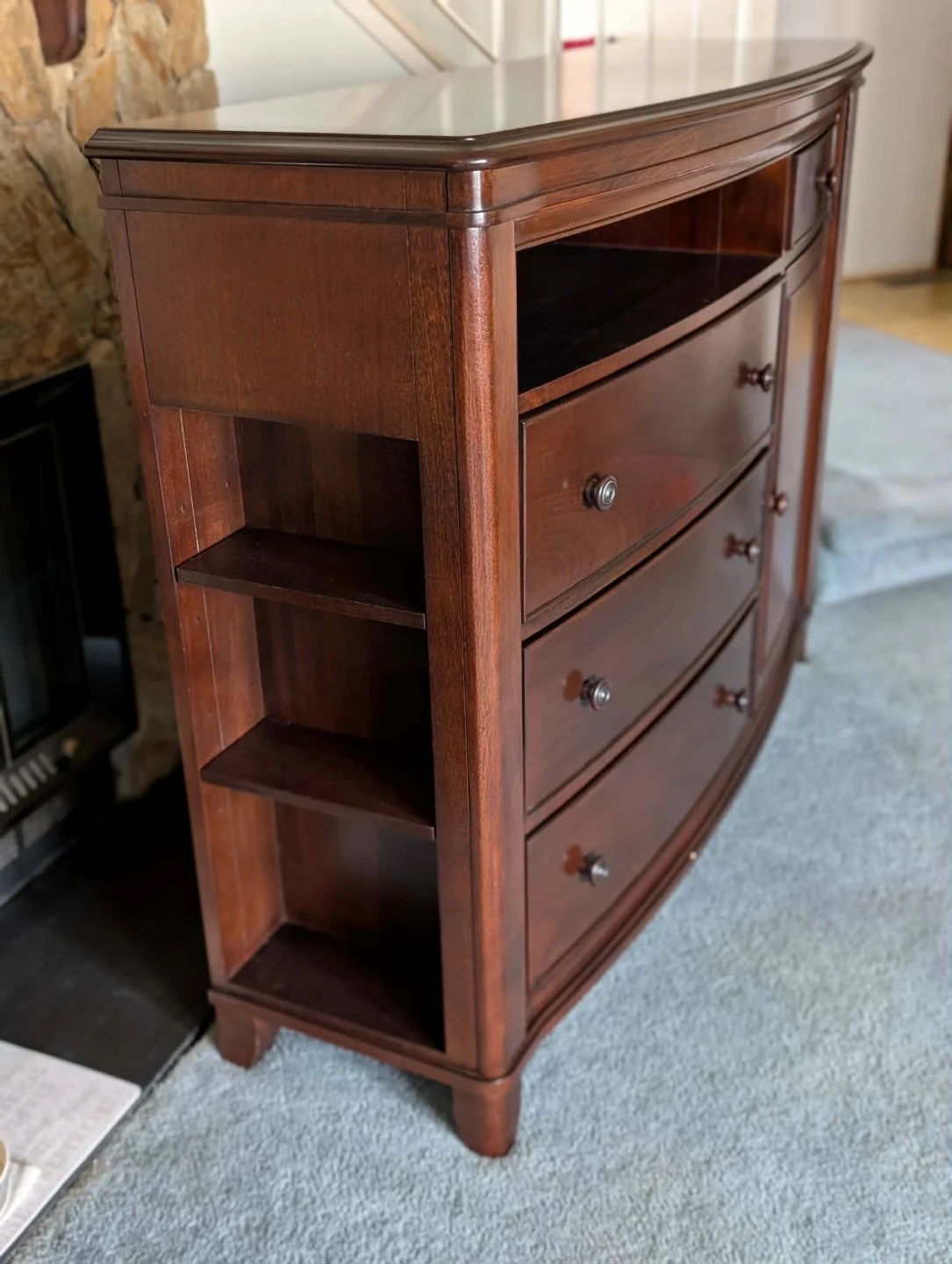 Dark Wood Media Console with Drawers and Cabinet - photo 2