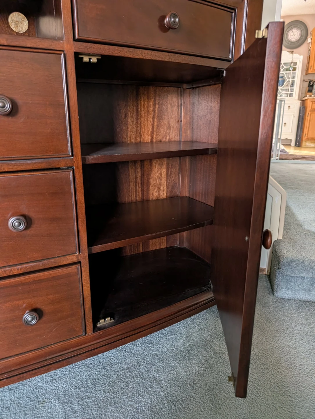 Dark Wood Media Console with Drawers and Cabinet - photo 3