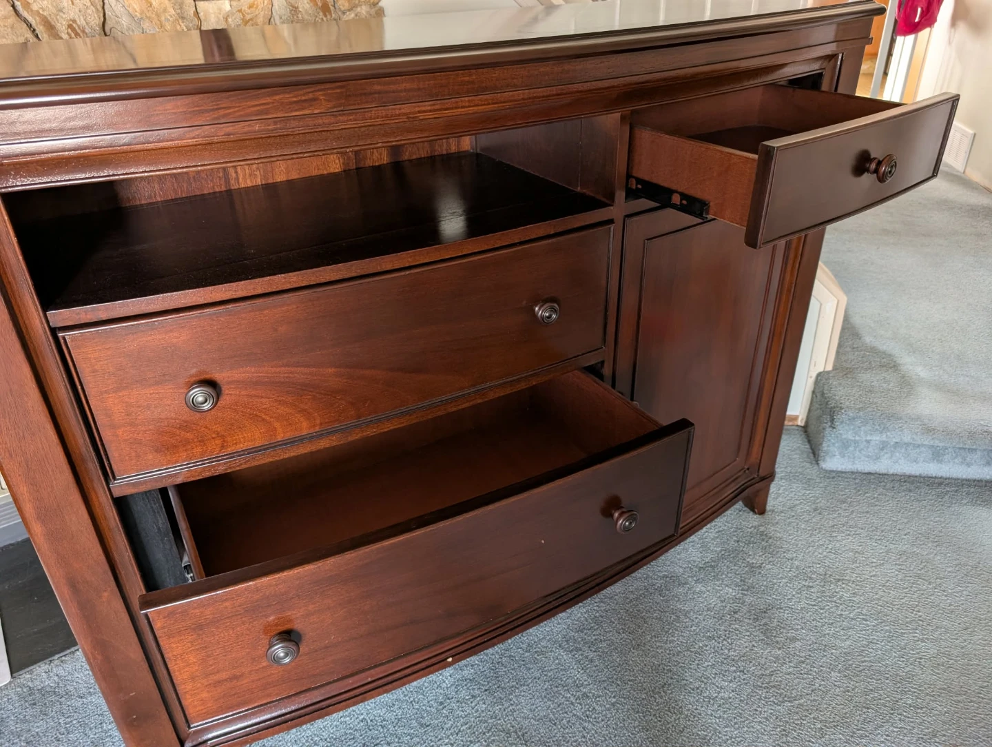 Dark Wood Media Console with Drawers and Cabinet - photo 4