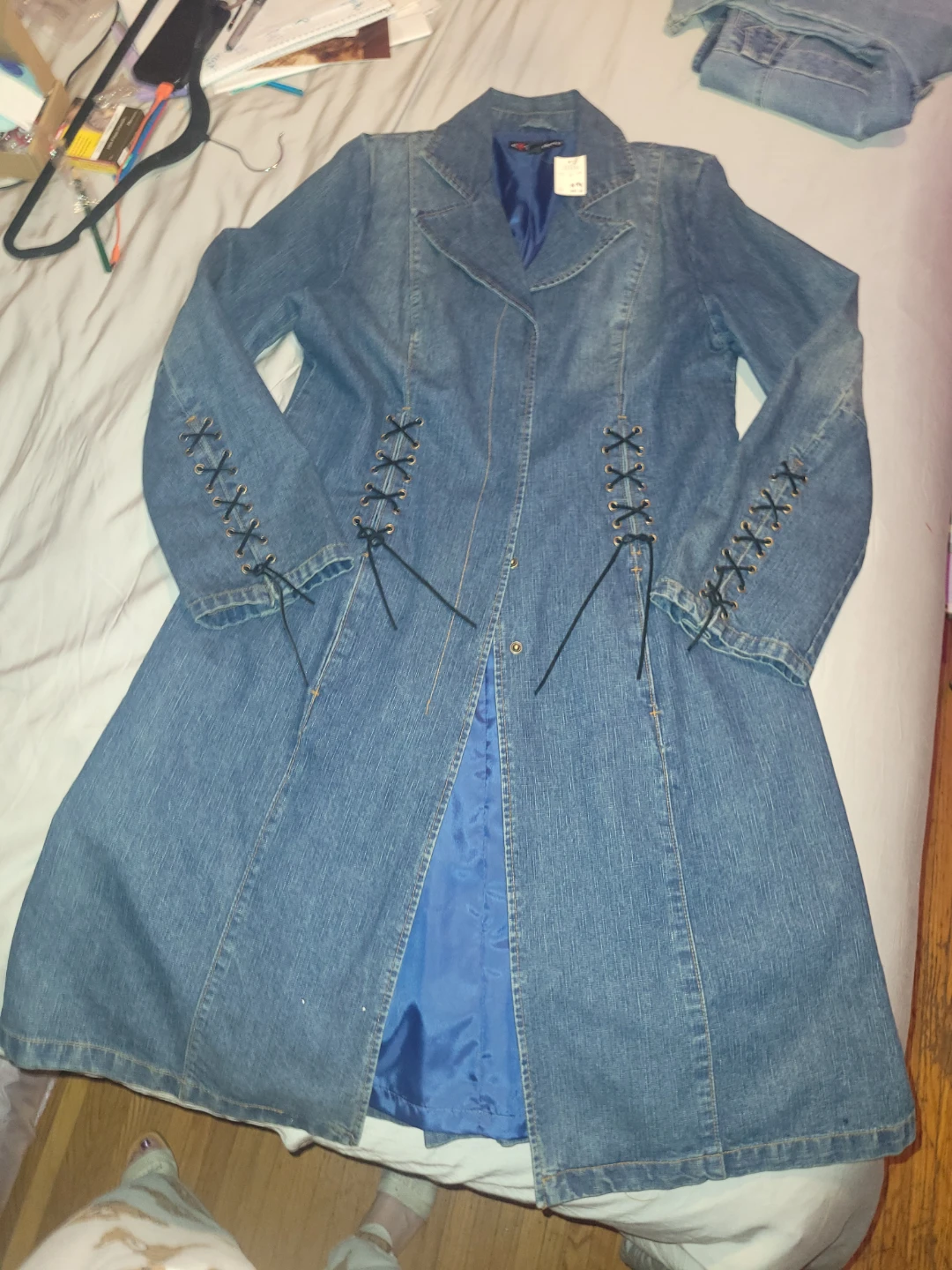 Ex-Girlfriend Denim Lace-Up Trench Coat Size L