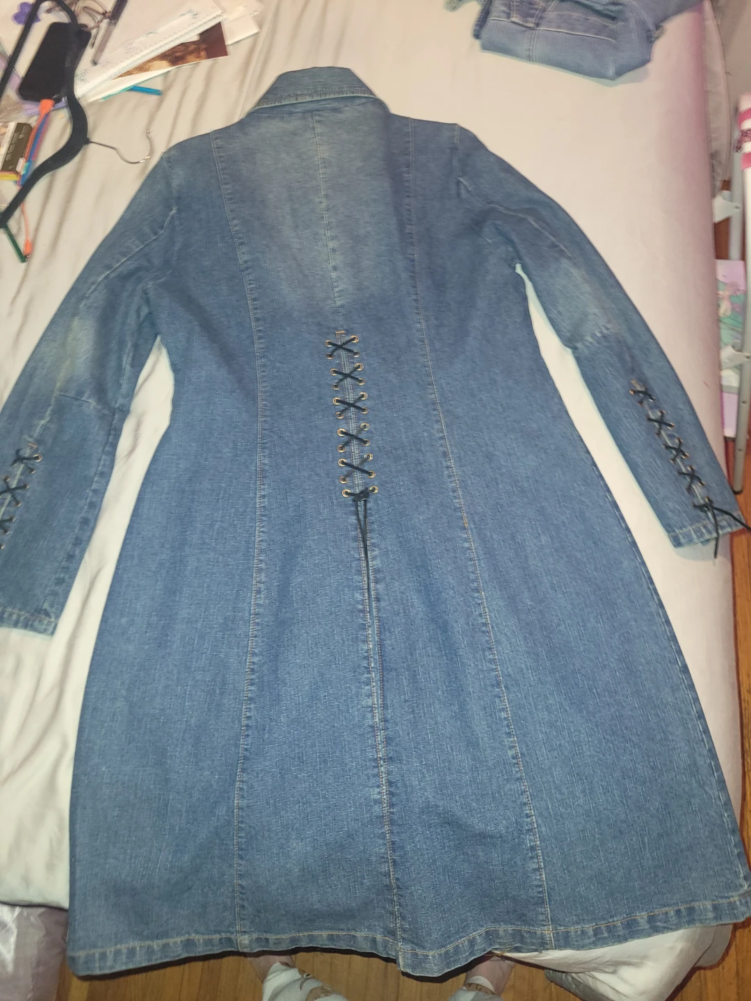 Ex-Girlfriend Denim Lace-Up Trench Coat Size L - photo 2