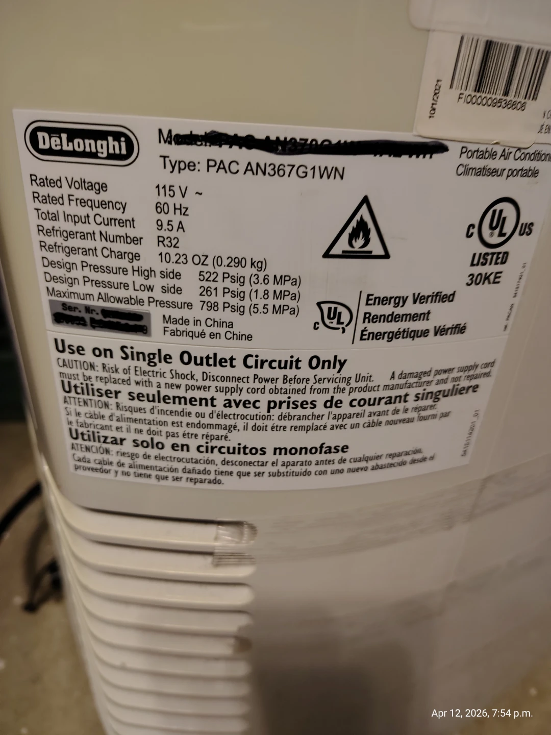 DeLonghi 12000 BTU 3 in 1 Portable Air Conditioner - photo 3