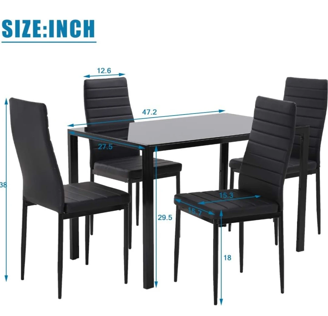 Black Glass Dining Table with 5 Chairs Set - photo 2