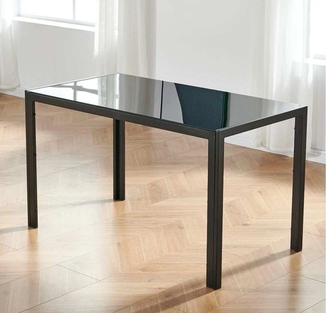 Black Glass Dining Table with 5 Chairs Set - photo 3