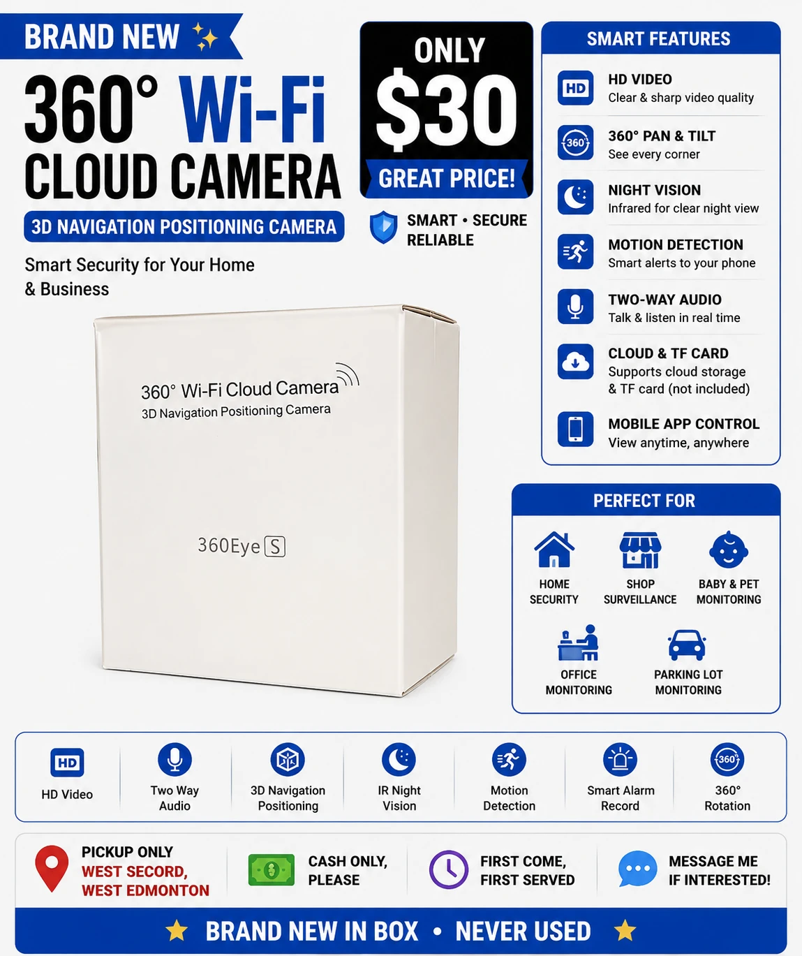 360° Wi-Fi Cloud Camera – Brand New in Box – $30
