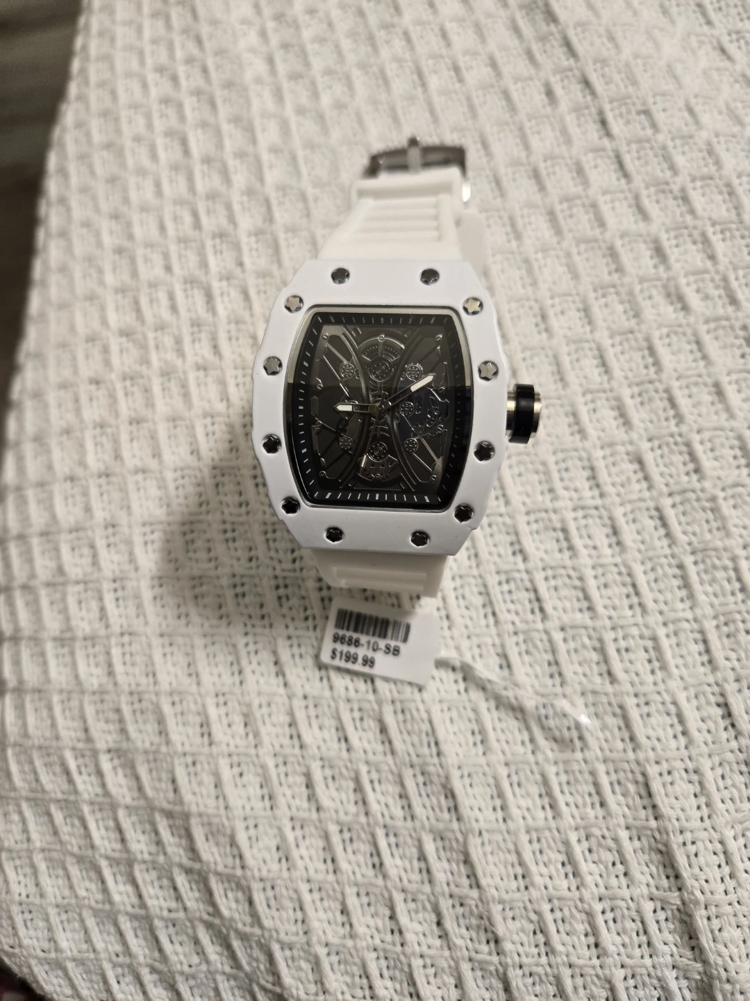 White Watch with Black Dial