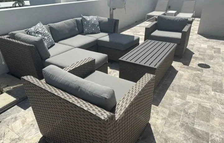 Sectional outdoor couch with table and ottoman - photo 2