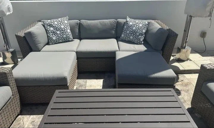 Sectional outdoor couch with table and ottoman - photo 3