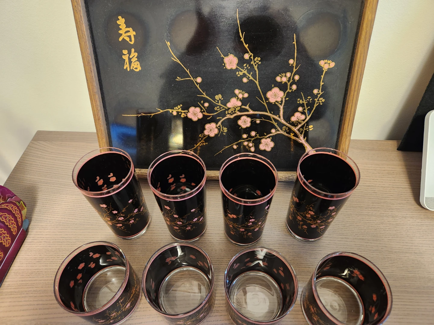 Set of 8 Black Glasses with Cherry Blossom Design - photo 4