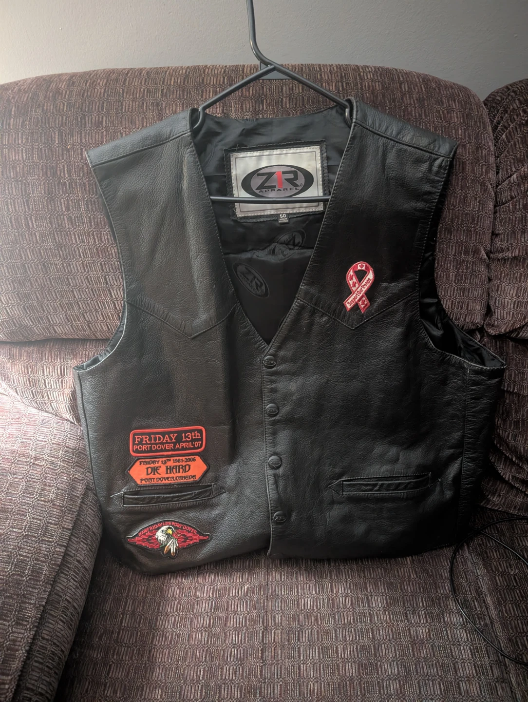 ZR Apparel Leather Biker Vest with Patches - Size 50 - photo 2