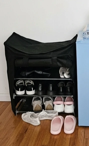 Black 4-Tier Fabric Shoe Rack Organizer