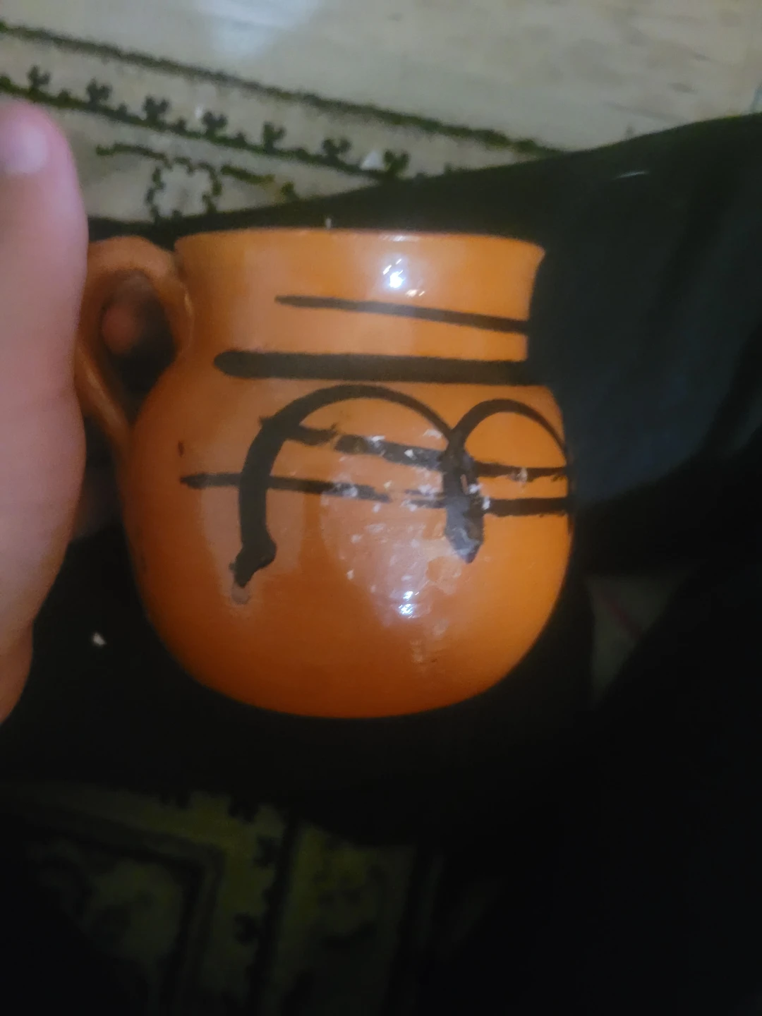 Orange Ceramic Mexican mug  with Black Design