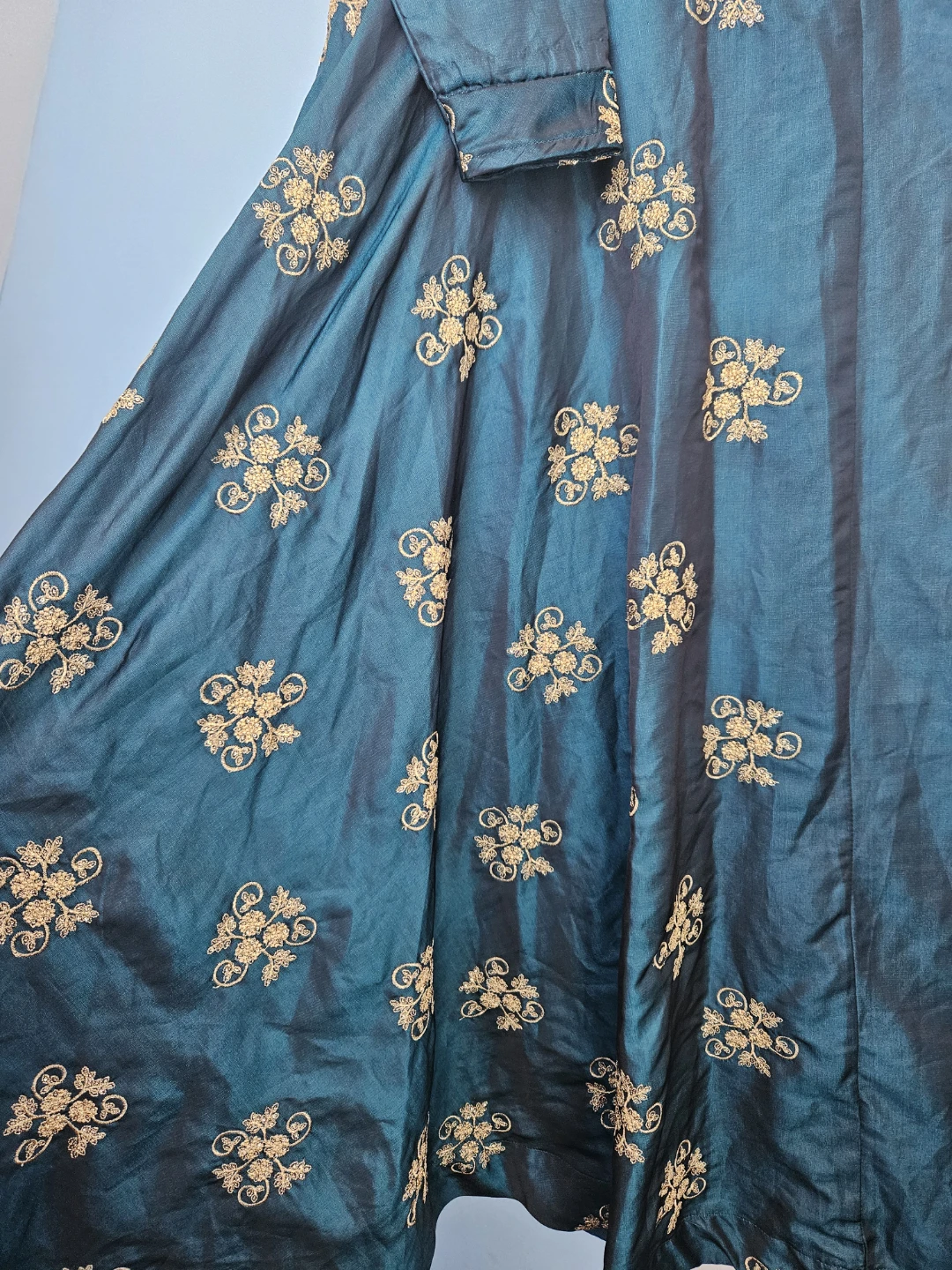 Elegant Teal Party Wear Dress – Gold Embroidery - photo 2