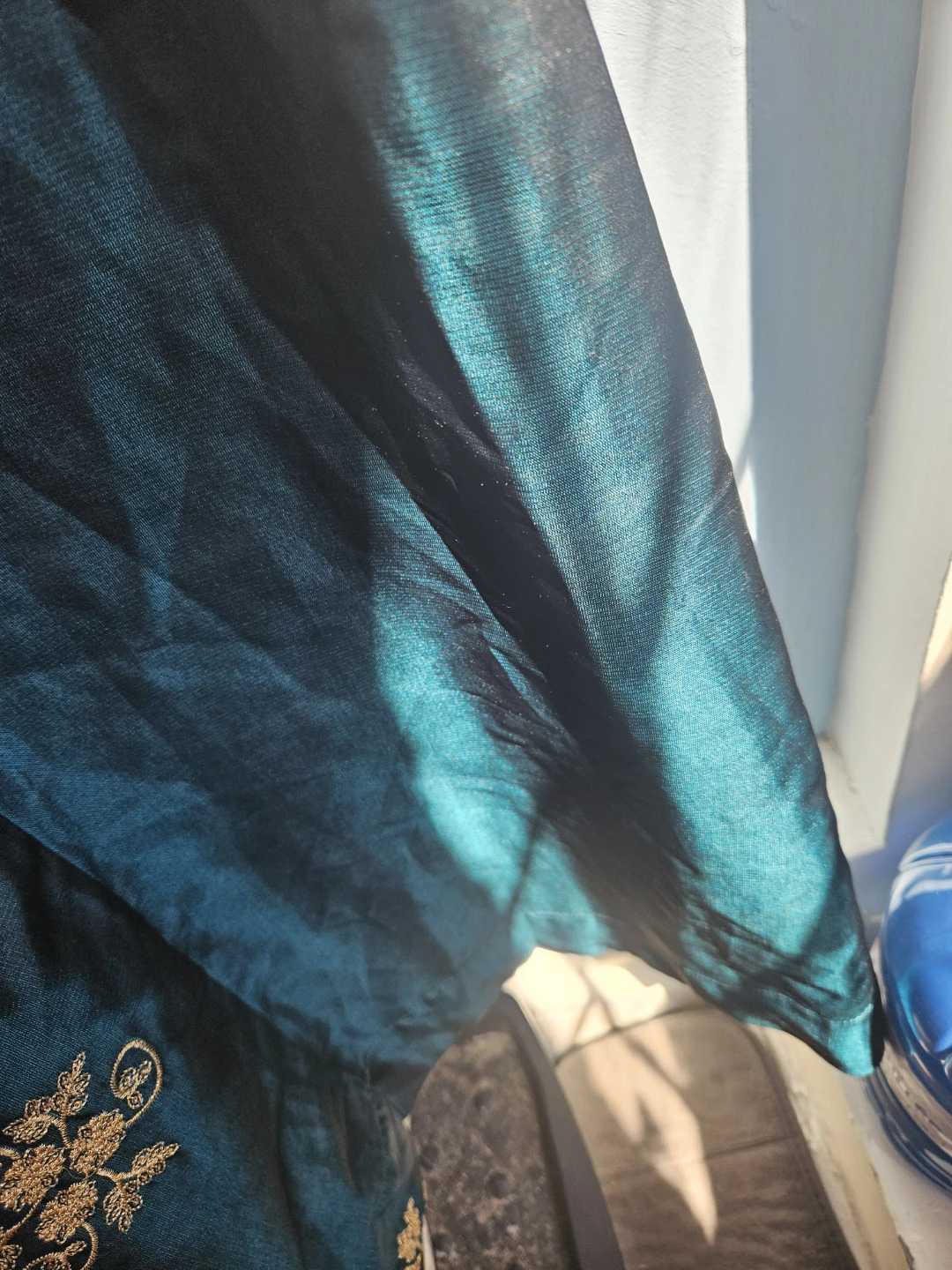Elegant Teal Party Wear Dress – Gold Embroidery - photo 4