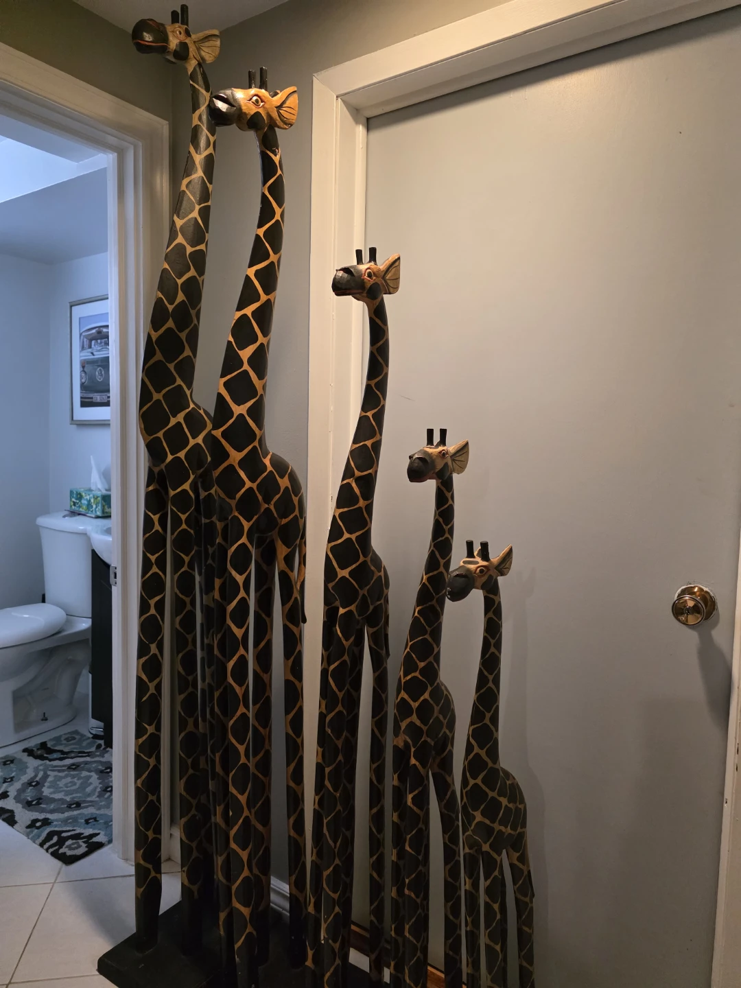 Set of 5 Wooden Giraffe Statues