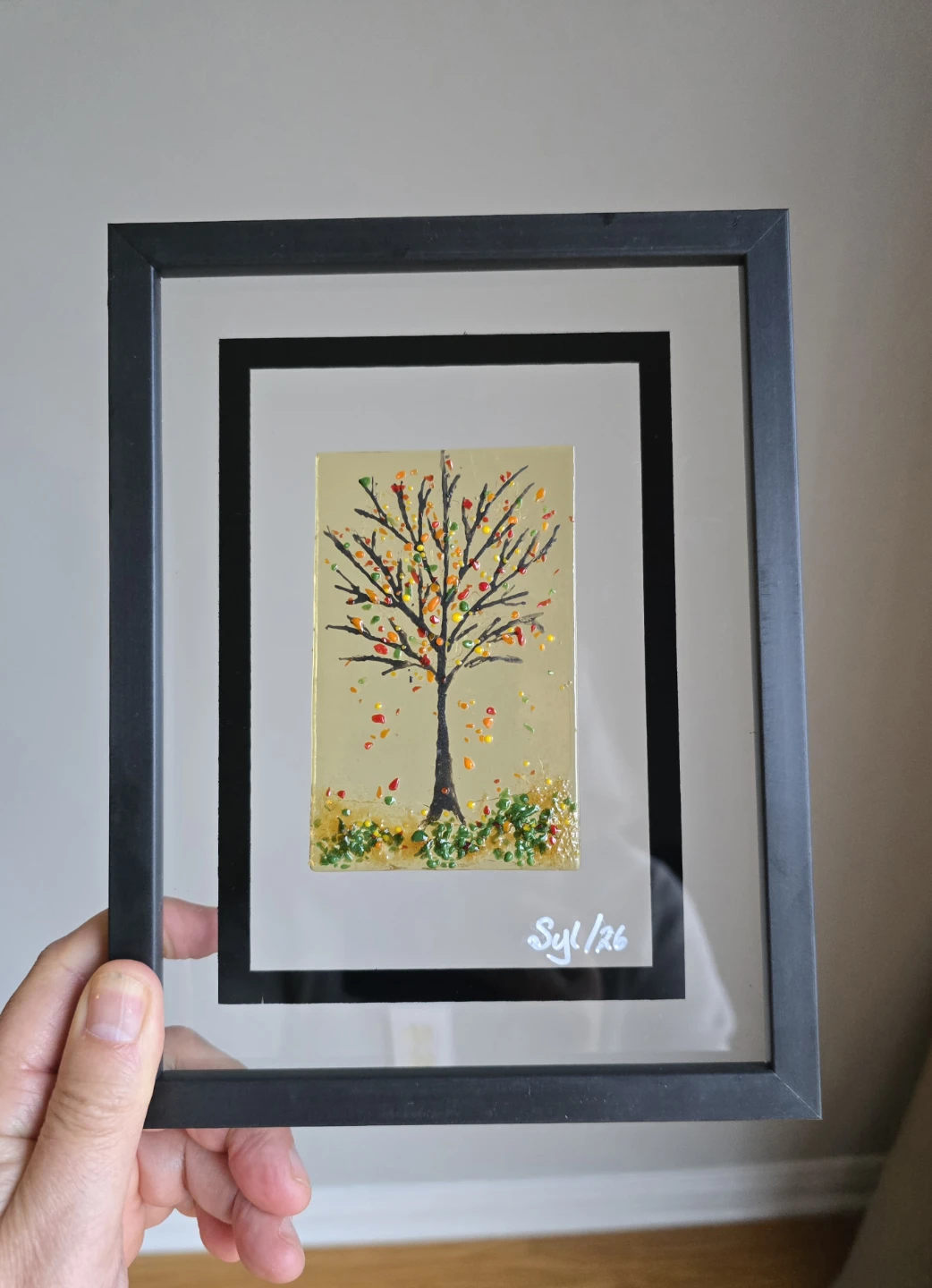 Framed Fused Glass Fall Tree - photo 2