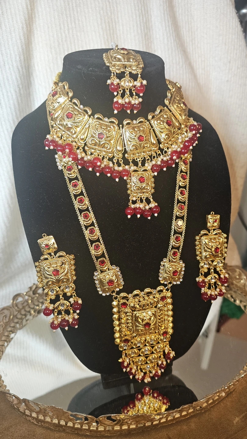 Classic ,Gold-tone necklace set with Maroon  stones - photo 3