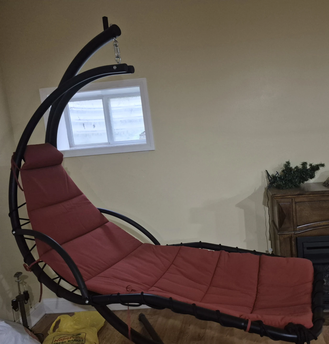 Hanging Lounge Chair with Stand - Red Cushion