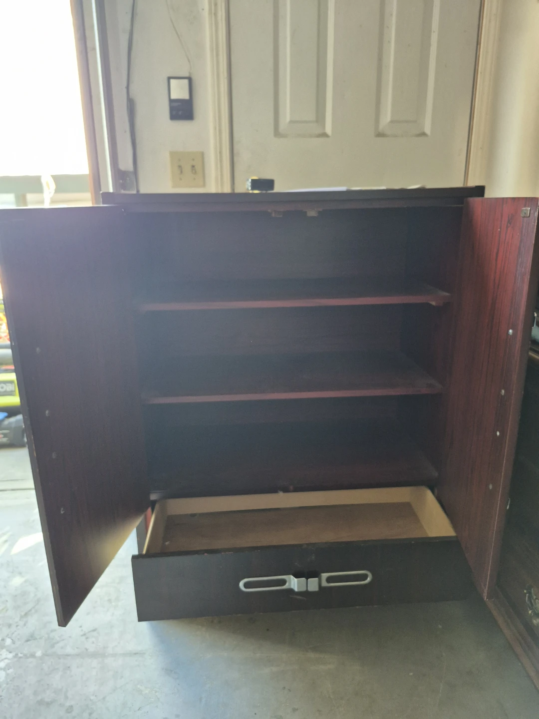 Dark Wood Cabinet with Drawer and Shelves