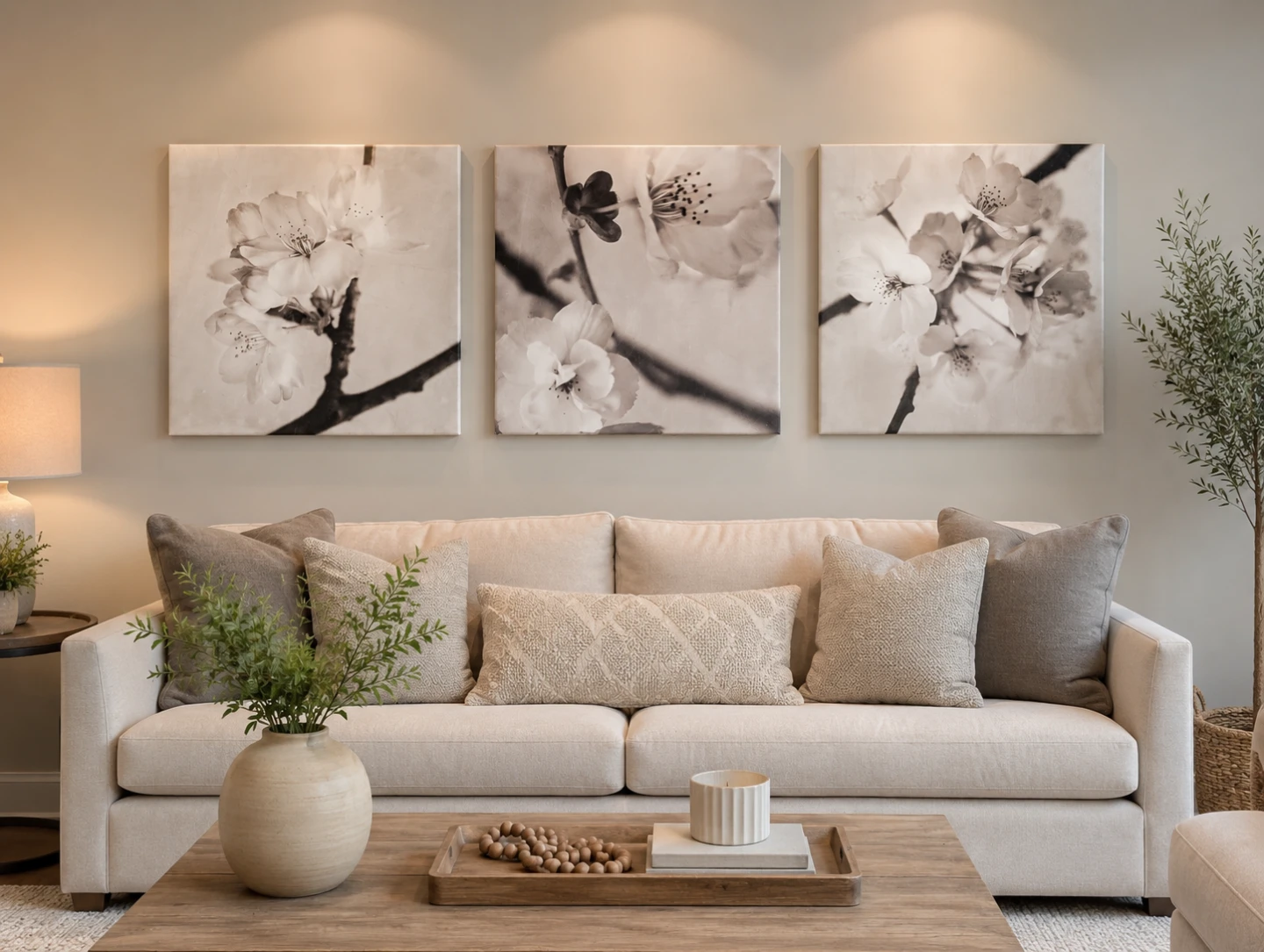 Set of 3 Floral Canvas Wall Art Prints