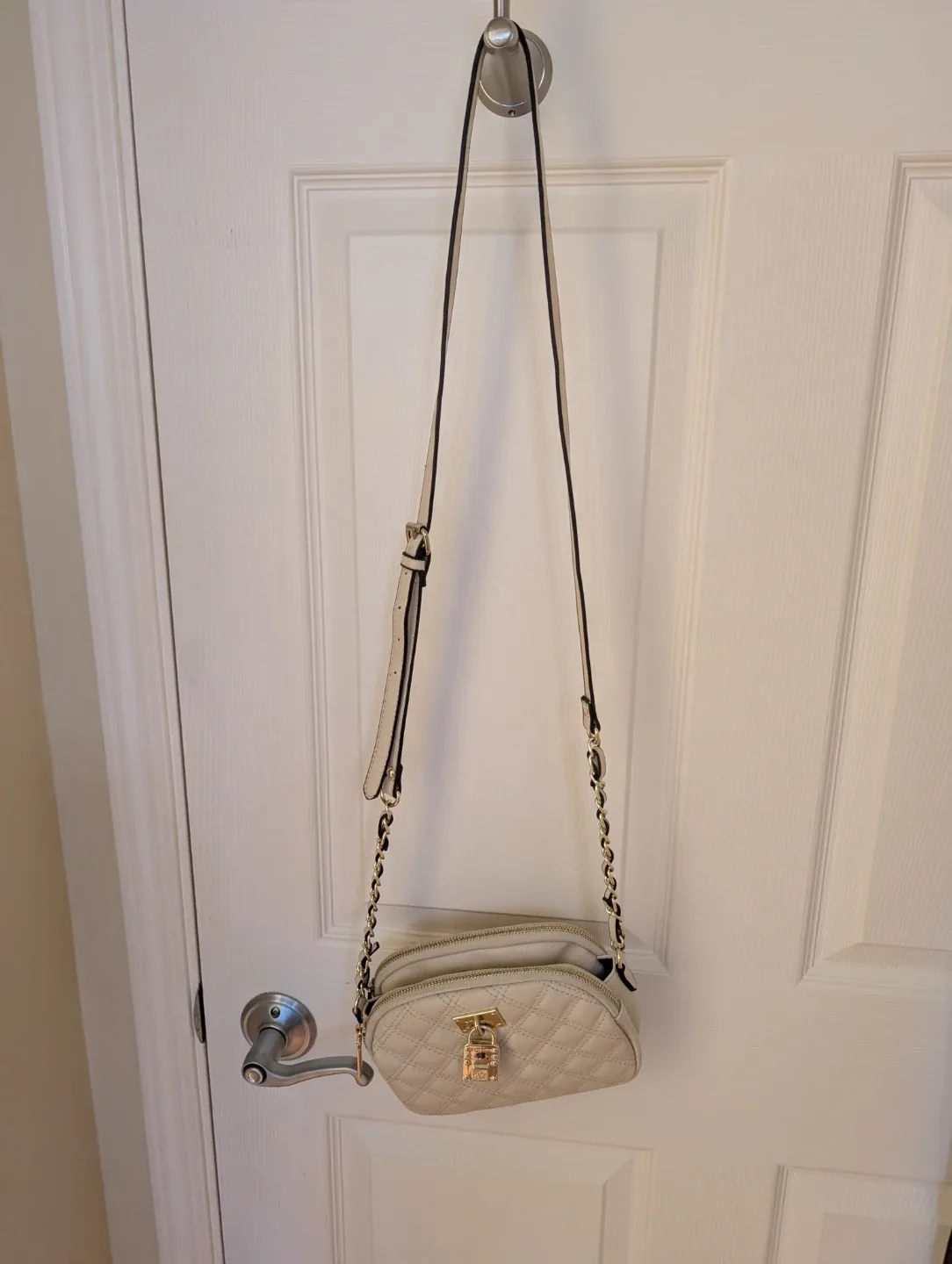 Anne Klein quilted beige faux leather crossbody