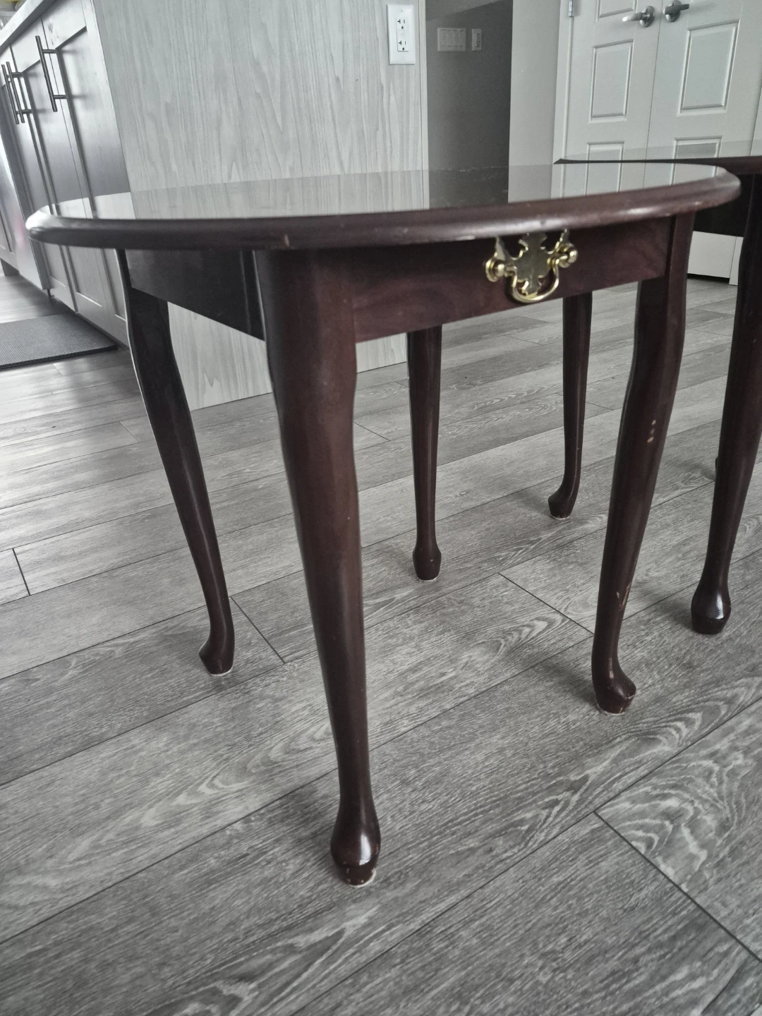 Set of 2 Round Dark Wood Side Tables