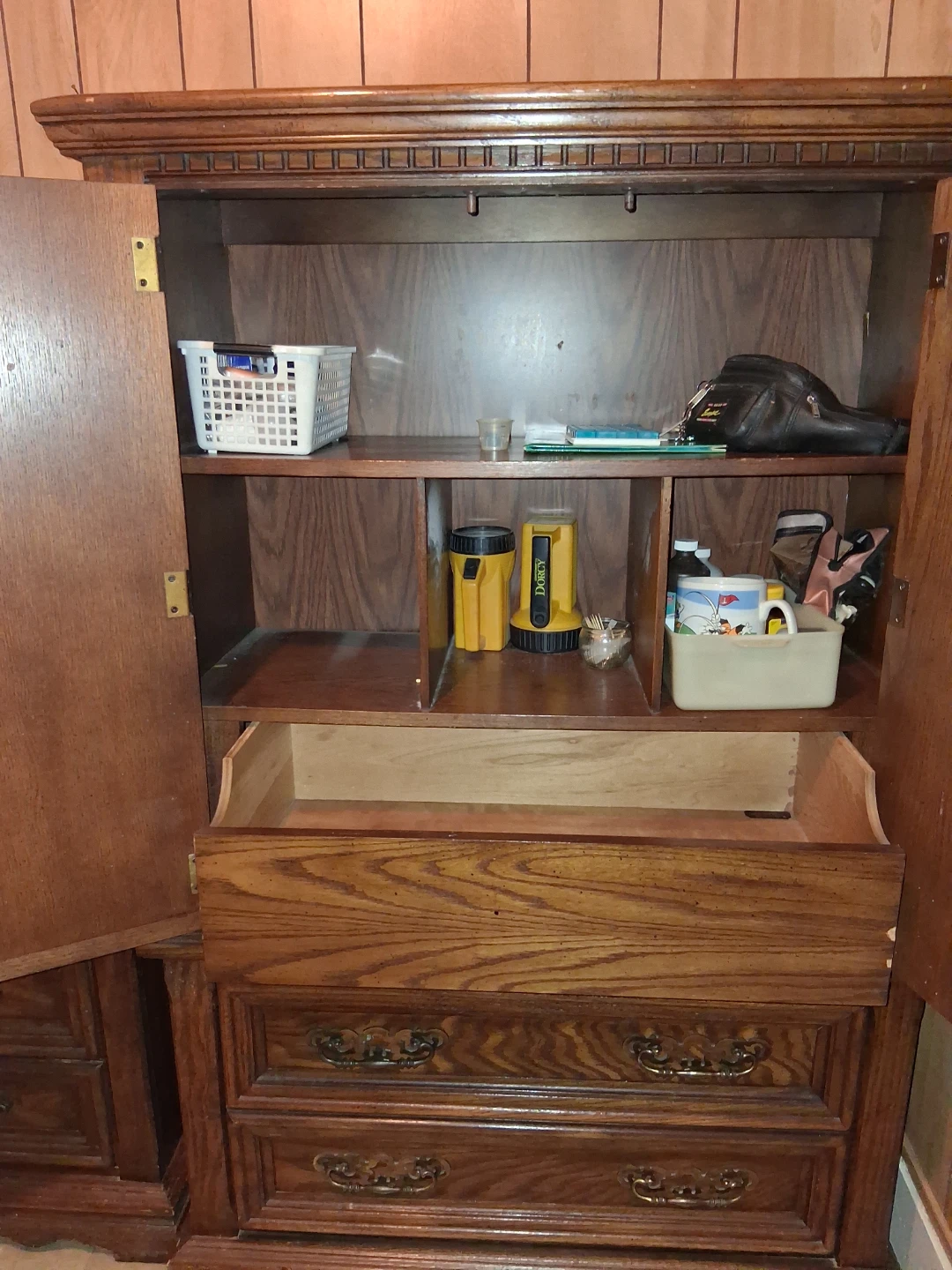 Vintage Wooden Armoire and Nightstand Set - photo 4