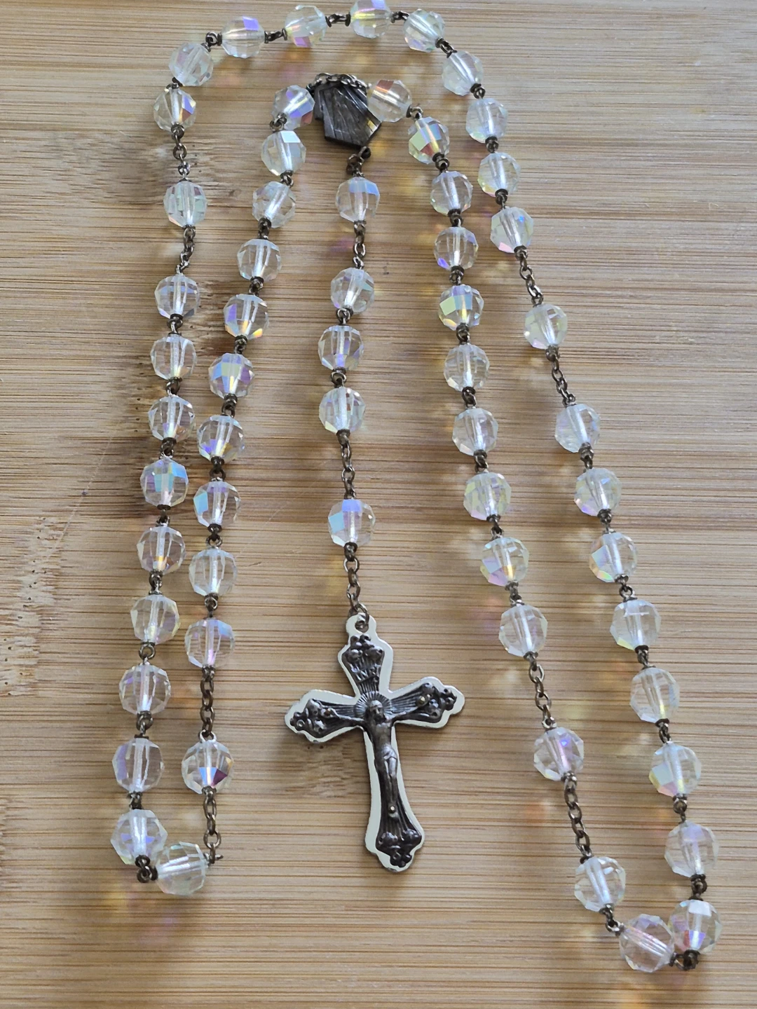 Clear Crystal Rosary with Silver Crucifix