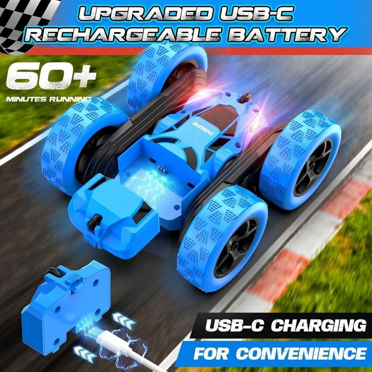 Blue Remote Control Stunt Car - USB-C Rechargeable - photo 5