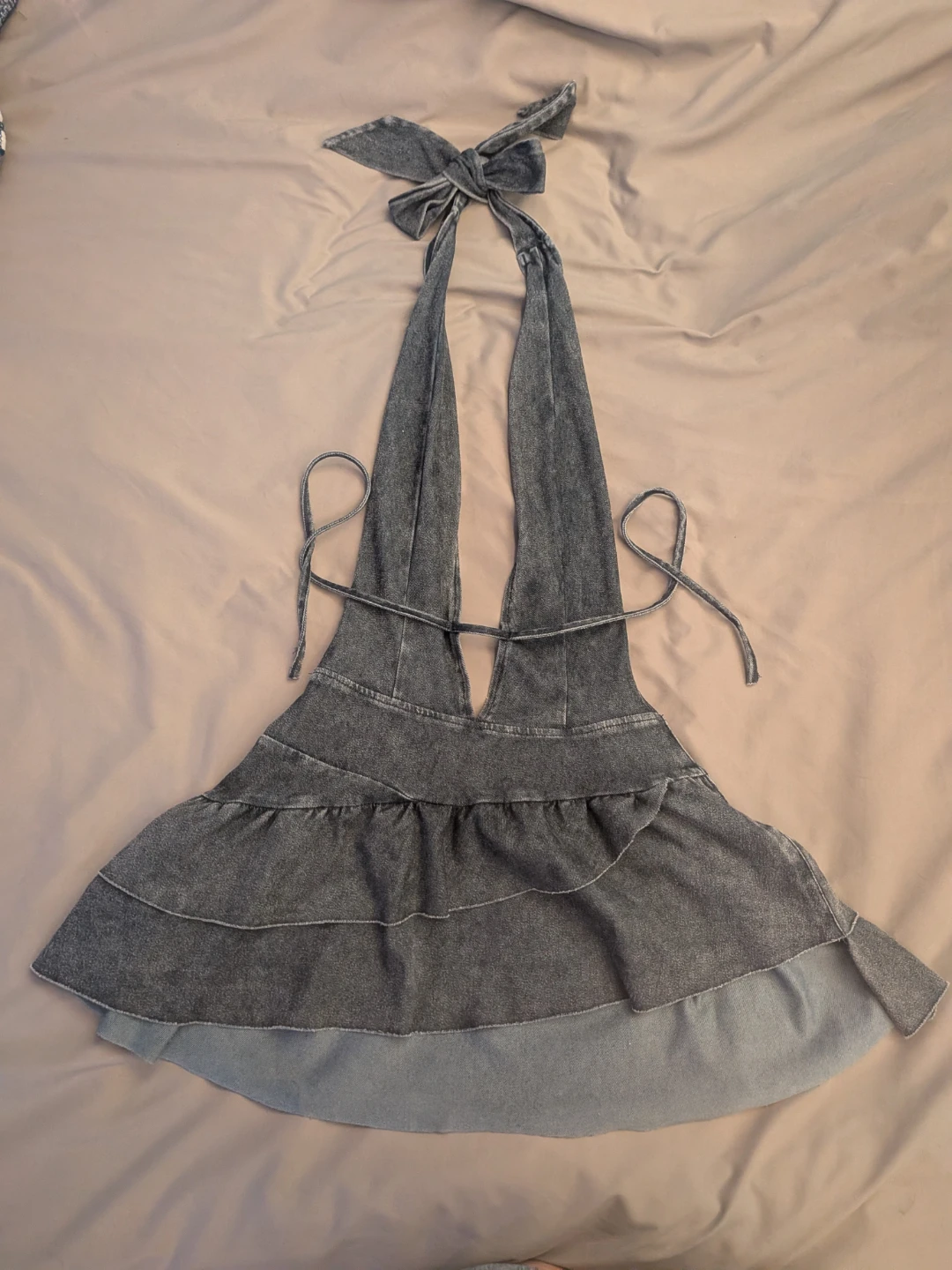 Denim Halter Top with Ruffle Skirt