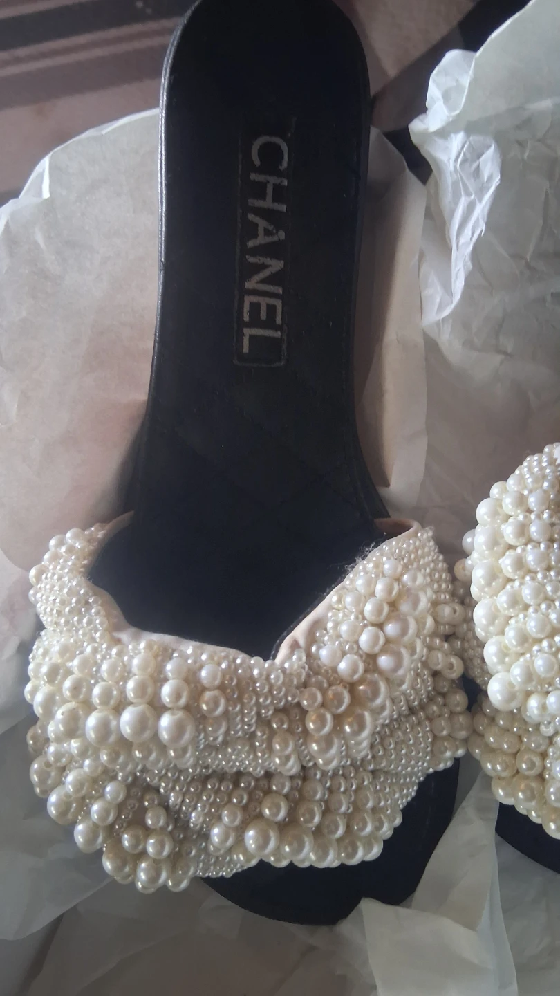CHANEL Pearl Embellished Slide Sandals - photo 3