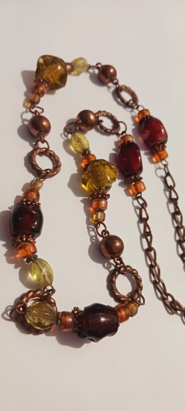 Artisan Art Glass with Copper Accents Beaded Necklace - photo 4