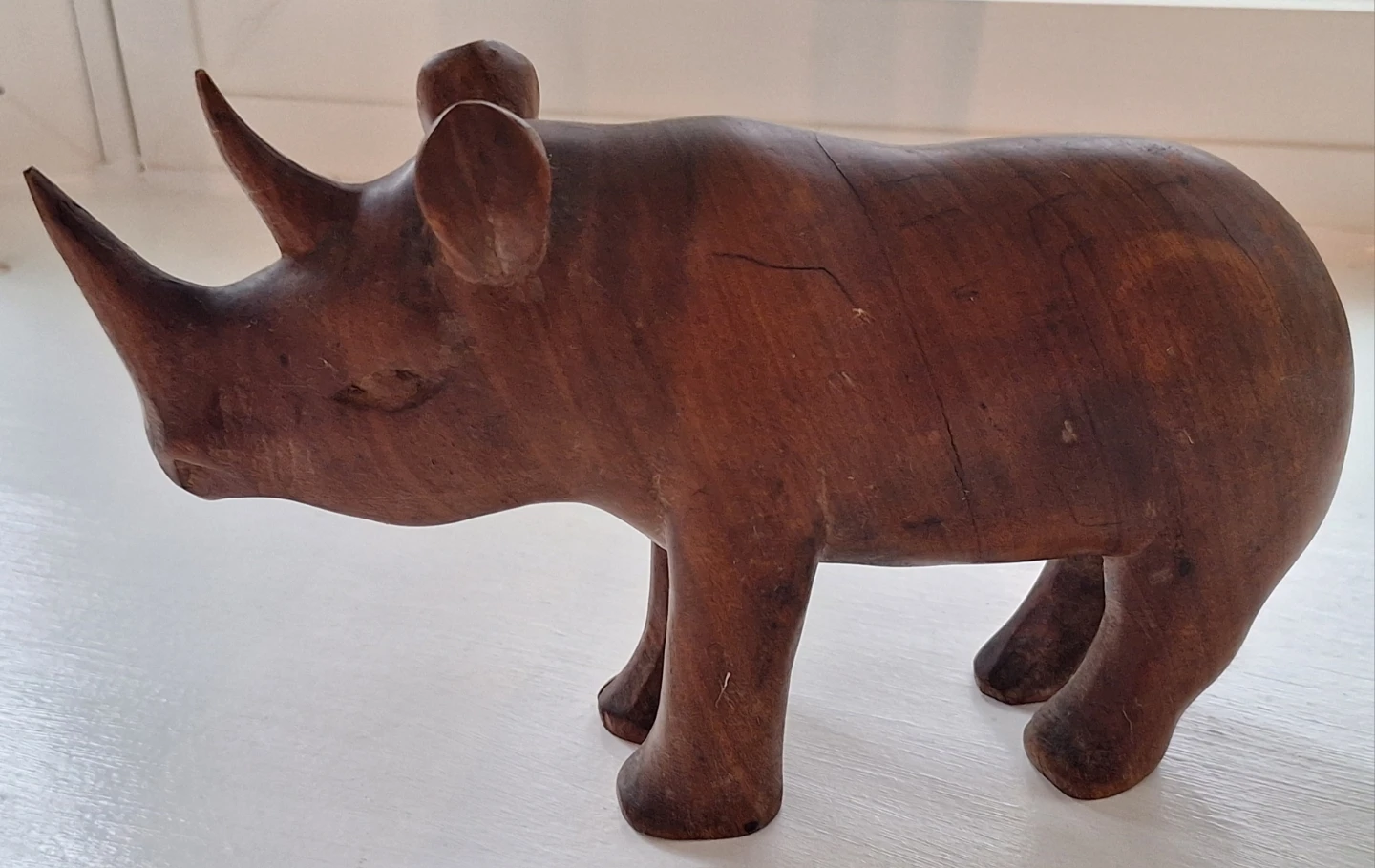 Handcarved African Wooden Rhinoceros Figurine - photo 3