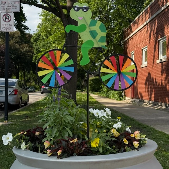 New Whimsical Garden Stake with Character Riding a Bicycle - photo 2