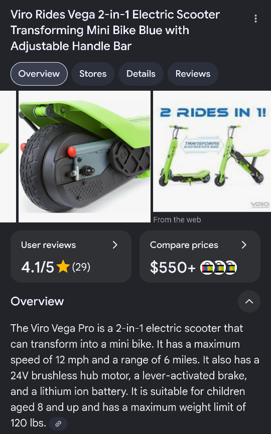 Viro Rides Vega 2 in 1 Convertible Electric Scooter / Mini Bike - photo 2