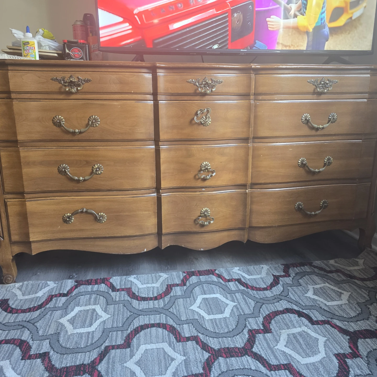 Vintage Wooden Dresser with 9 Drawers