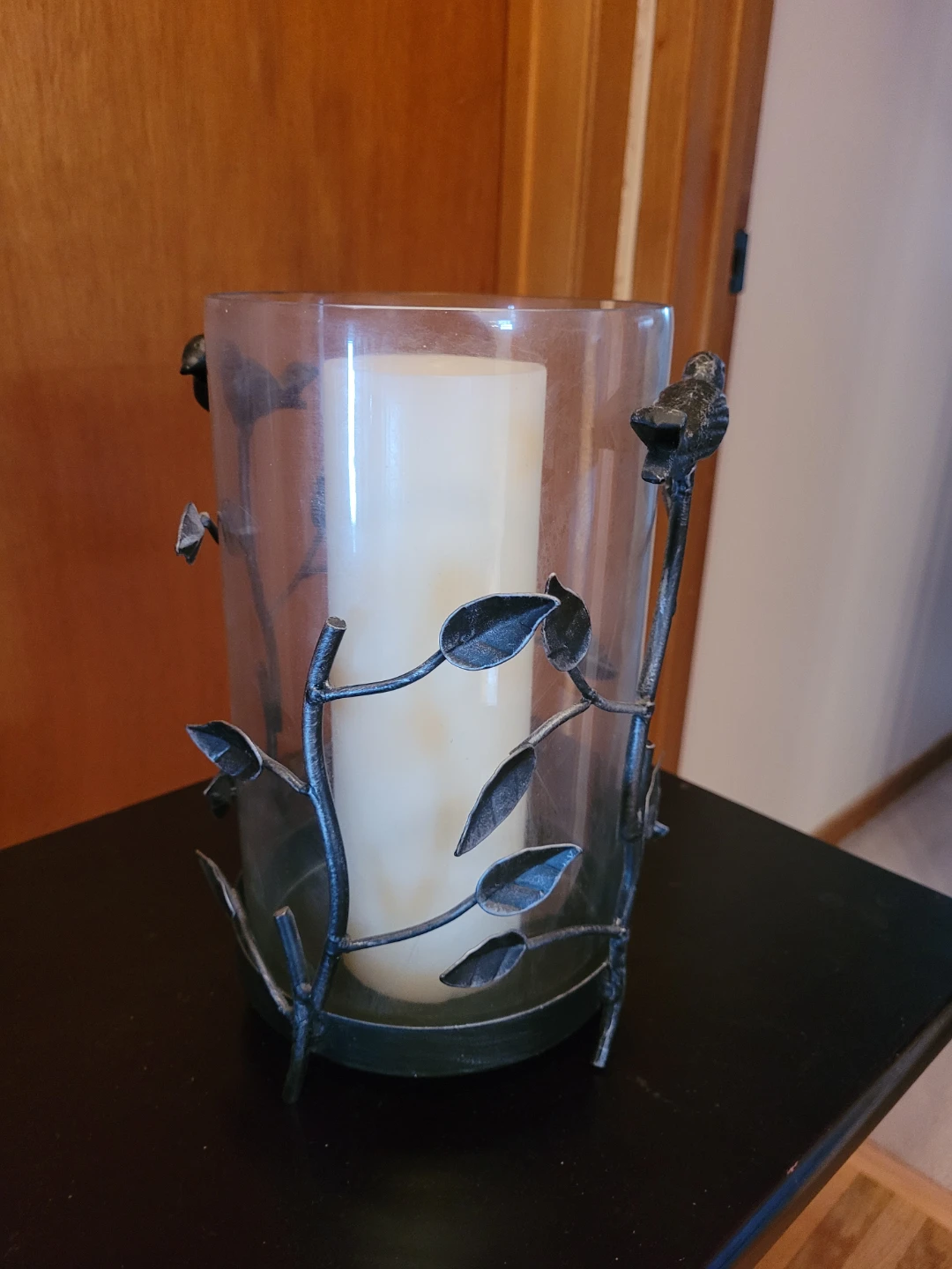 Glass Candle Holder with Bird and Leaf Metalwork - photo 2