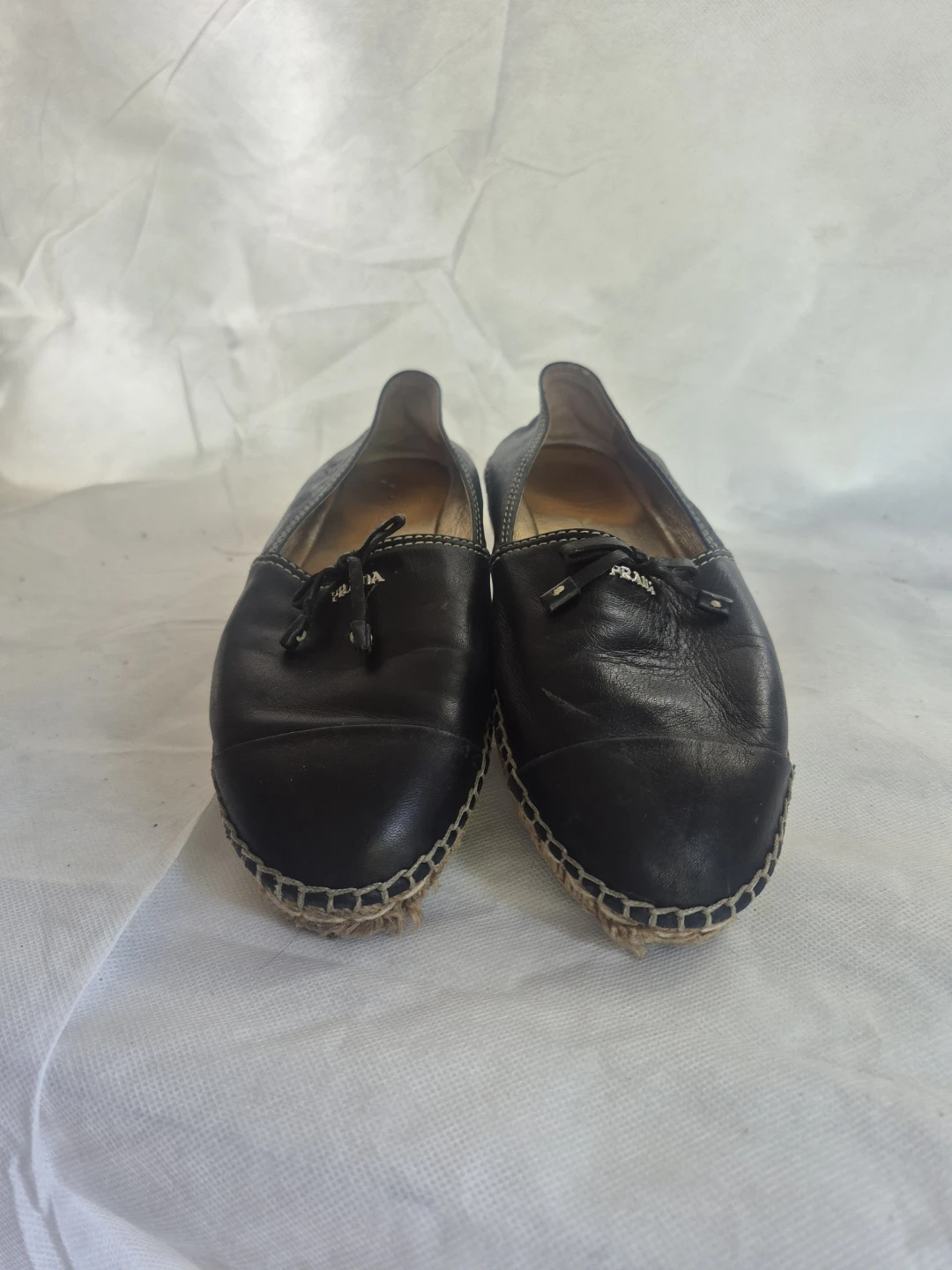 Prada Black Leather Espadrille Flats
