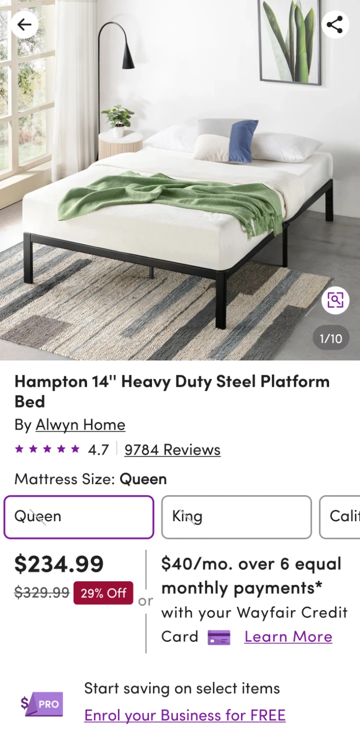 FOR FREE! Queen Heavy Duty Steel Platform and mattress