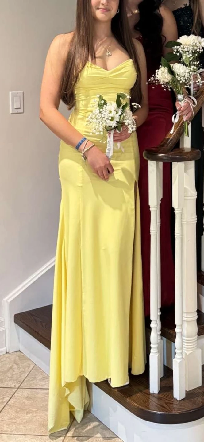 Yellow Strapless Prom Dress