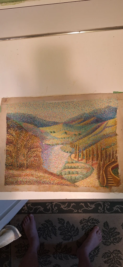 Original Pointillist Artwork - Landscape Scene
